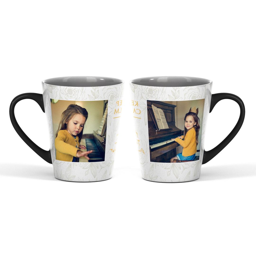 2 Photo Seamless Flowers Text Magic Latte Mug