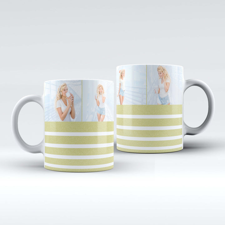 Personalised 4 Photo Collage giltter stipes mug