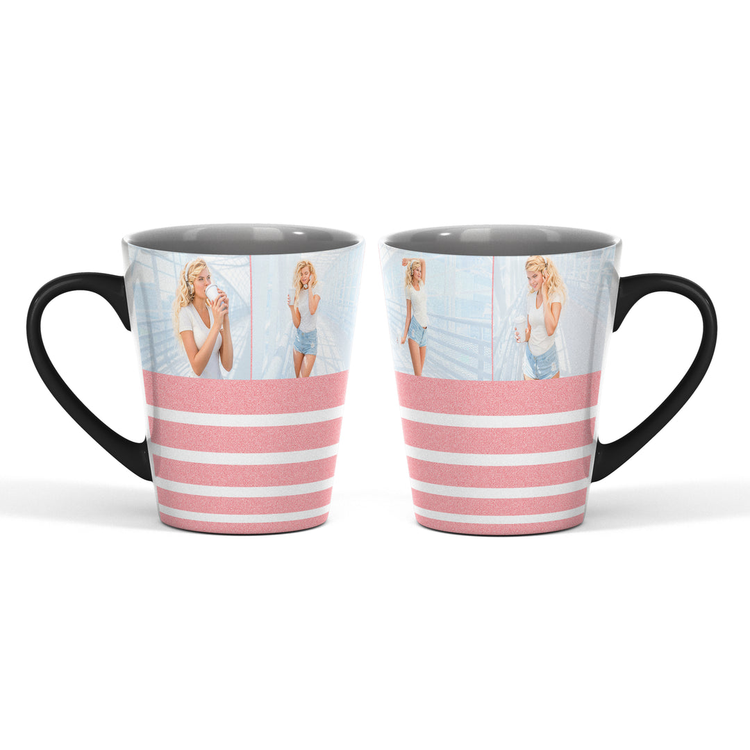 4 Photo Collage Glitter Stripes Magic Latte Mug