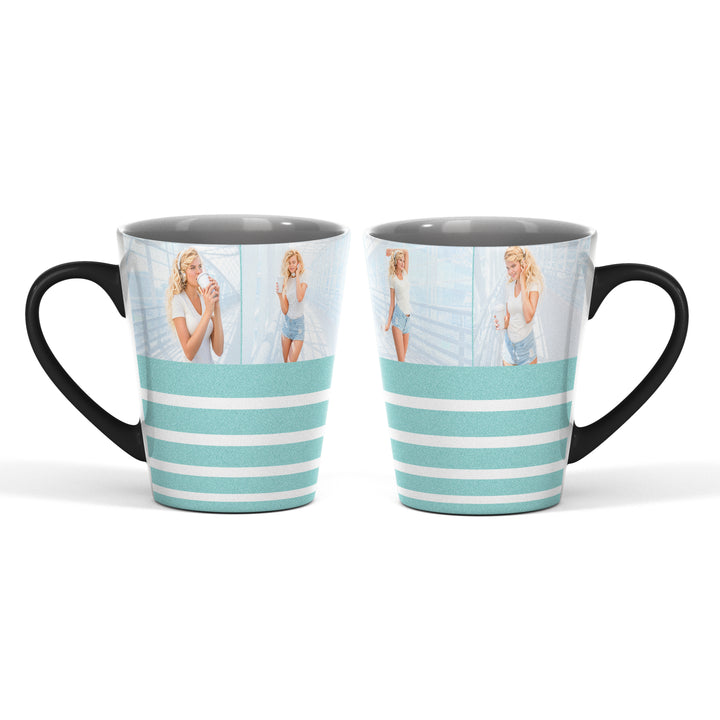 4 Photo Collage Glitter Stripes Magic Latte Mug