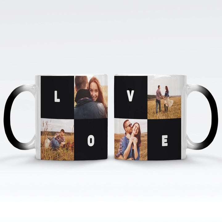 4 Photo Collage & 4 Text Blocks  Magic Mug - Black / Red