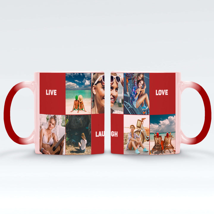 7 Photo Collage & Text blocks Magic Mug Black / Red