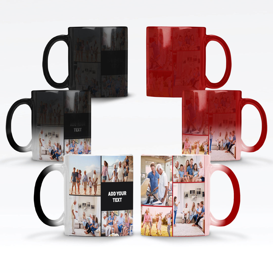 8 Photo Collage & Text Magic Mug Black / Red