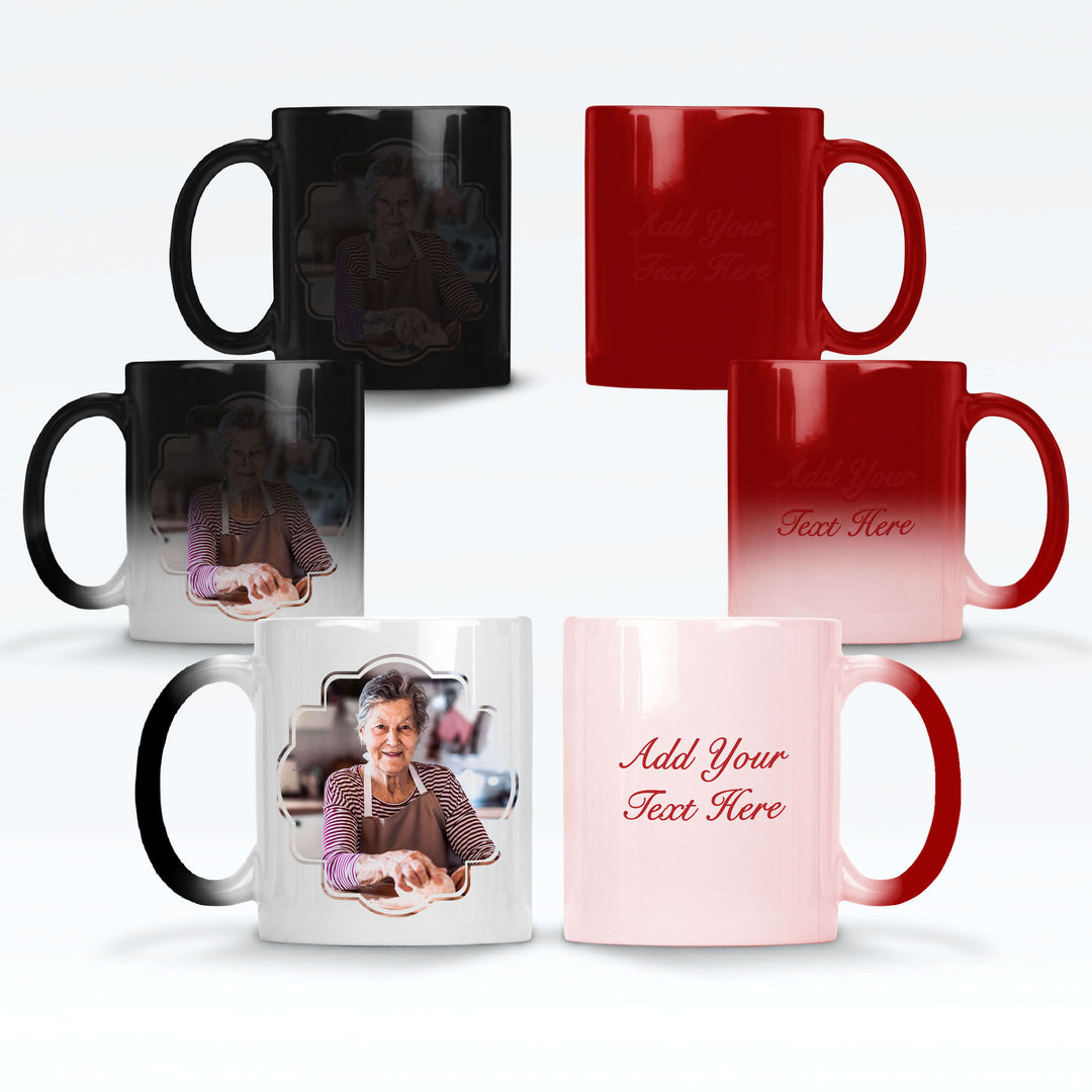 Arched Framed Photo & Text Red/Black Magic Mugs