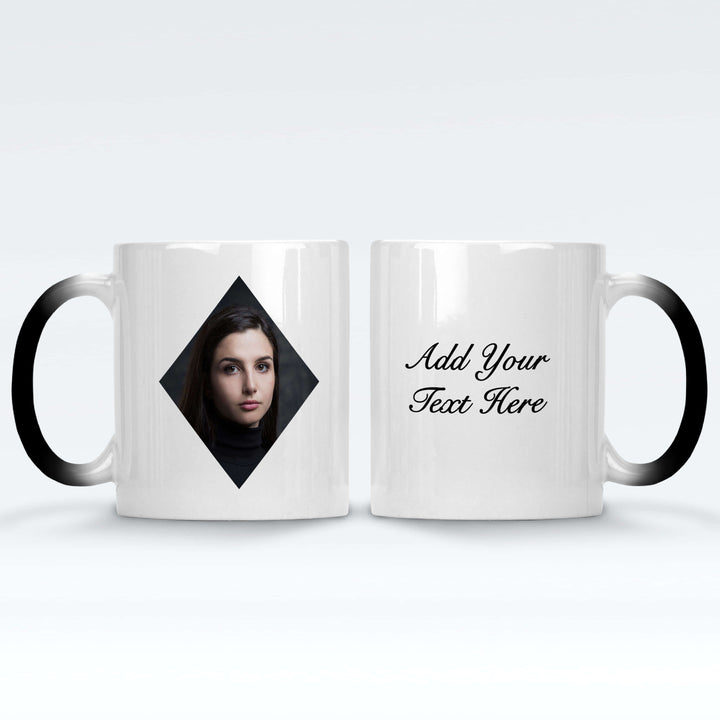 Diamond Shape Photo & Text Red/Black Magic Mugs