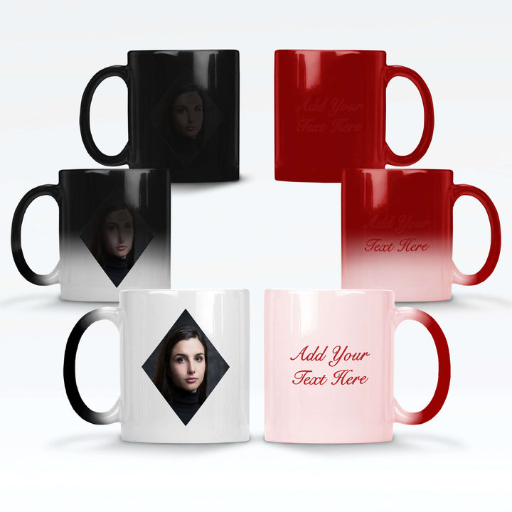 Diamond Shape Photo & Text Red/Black Magic Mugs