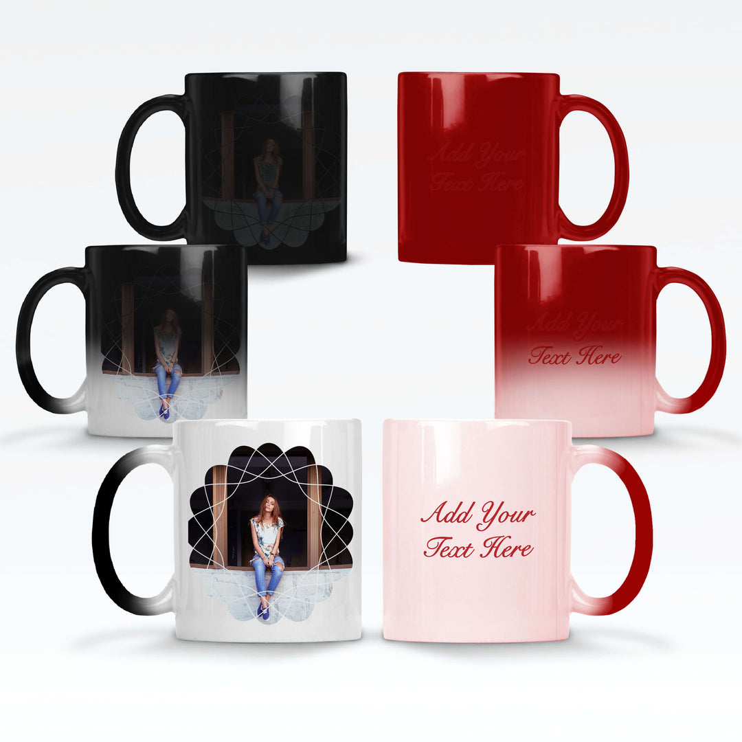 Retro Curves Photo & Text Red/Black magic mugs