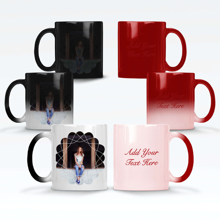 Retro Curves Photo & Text Red/Black magic mugs