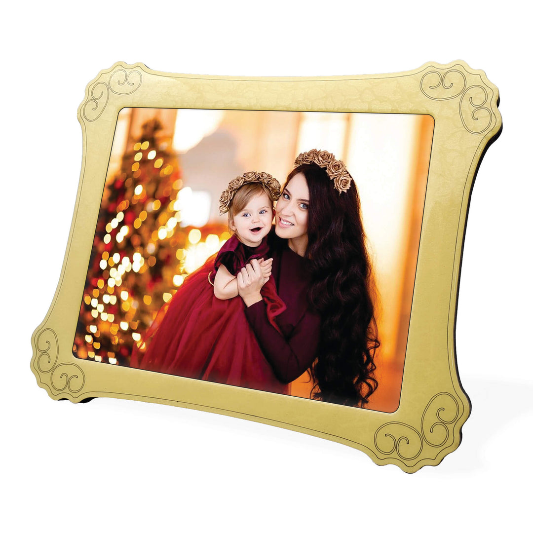 Large Floral edges Glossy Wood Photo Frame