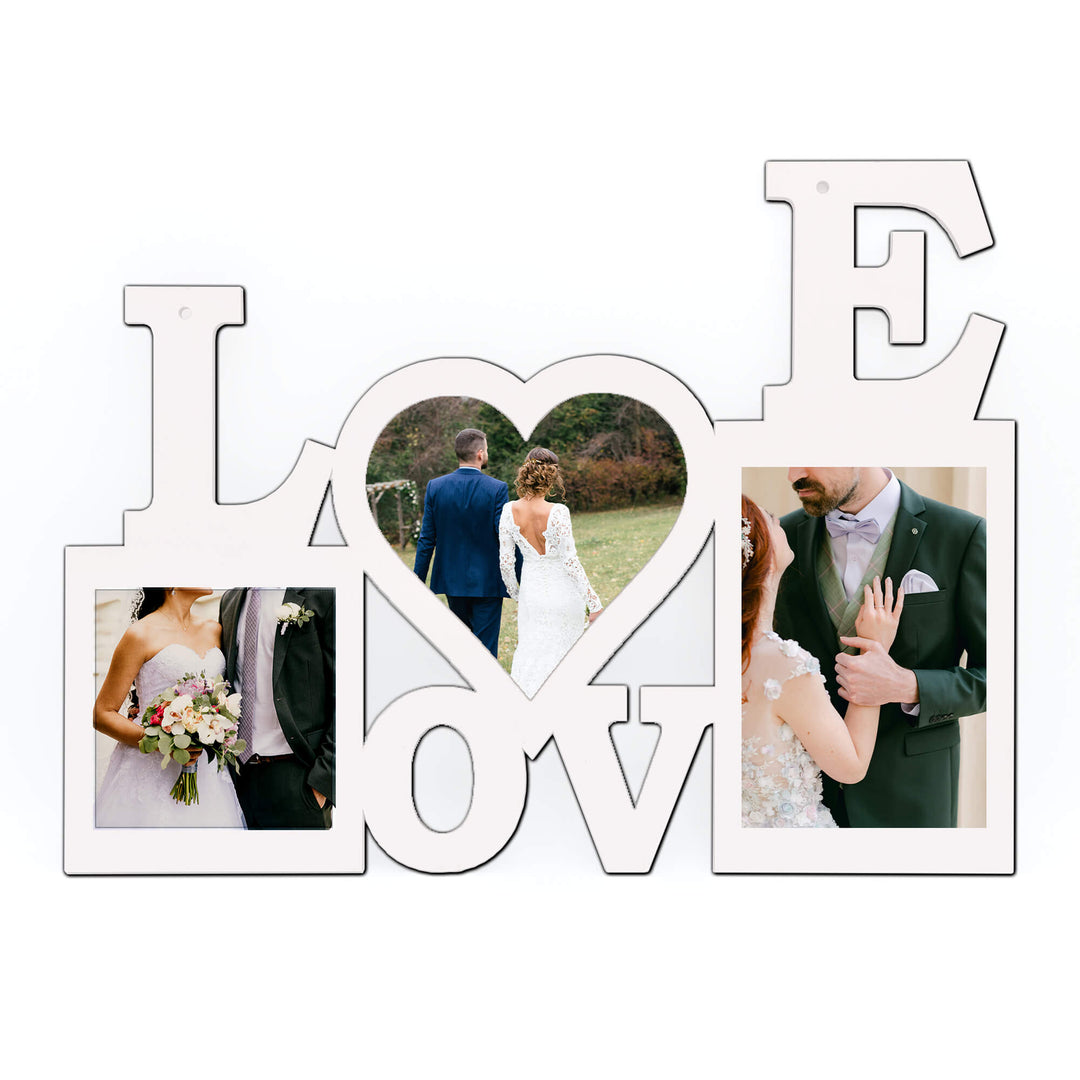 Love 3 Photos Wooden Wall Photo Frame