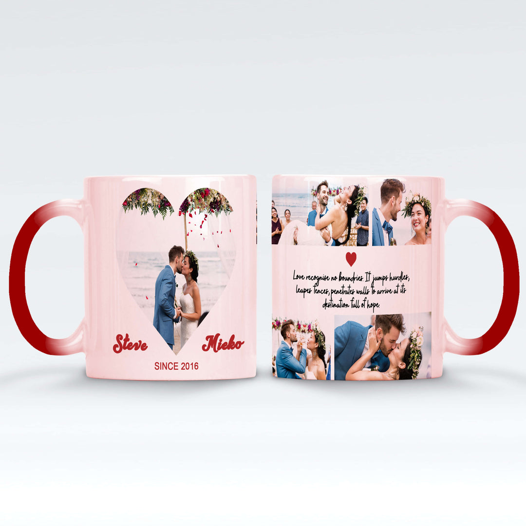 Mark The Date collage and text Magic Mug Black / Red