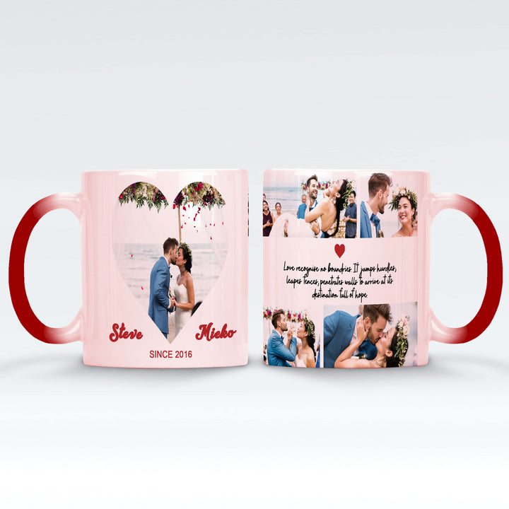 Mark The Date collage and text Magic Mug Black / Red