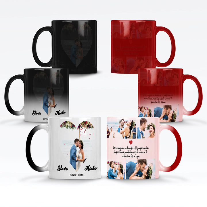 Mark The Date collage and text Magic Mug Black / Red