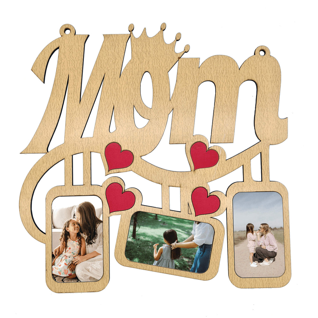 Mom 3 Photos Wooden Wall Frame