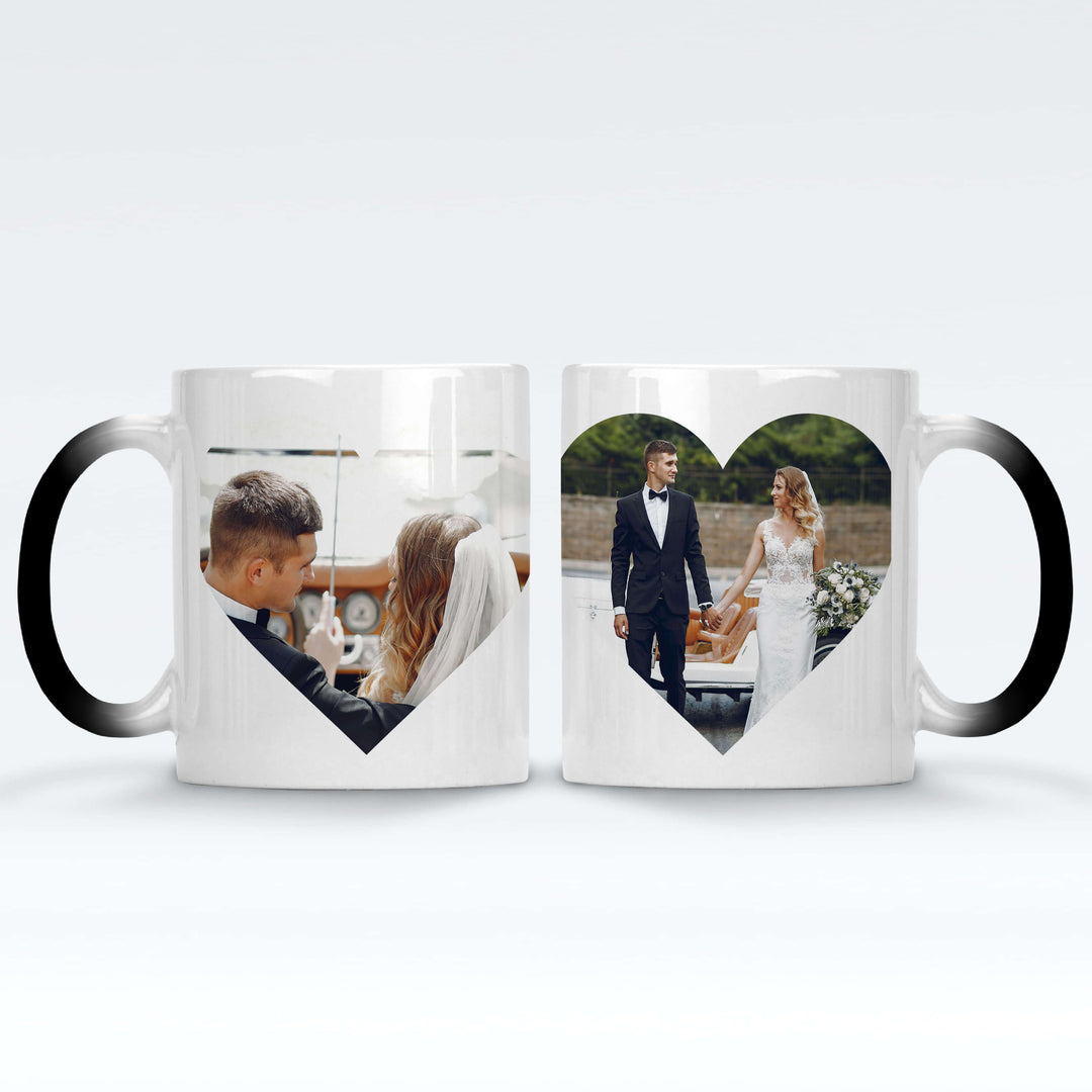 Personalised 2 Hearts Picture Red/Black Magic Mug