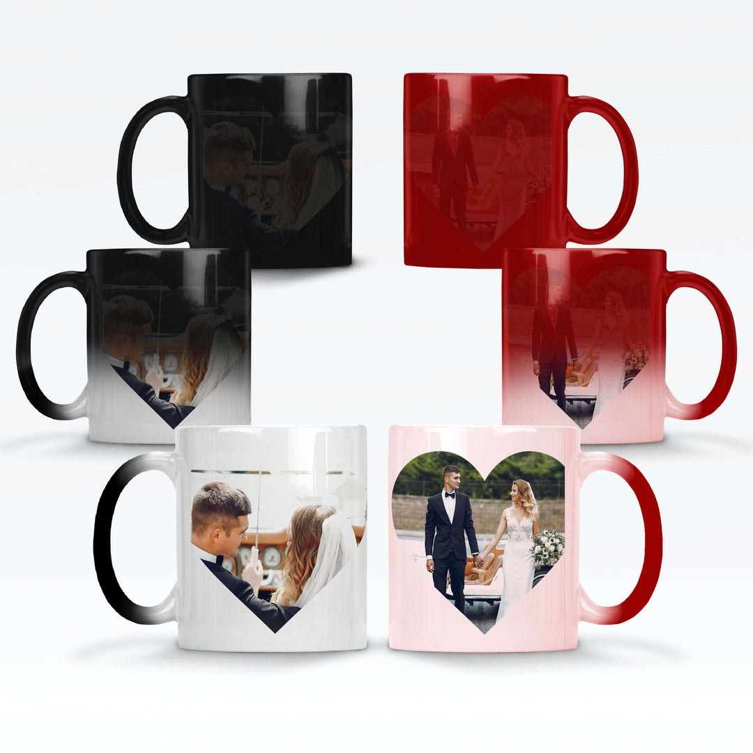 Personalised 2 Hearts Picture Red/Black Magic Mug