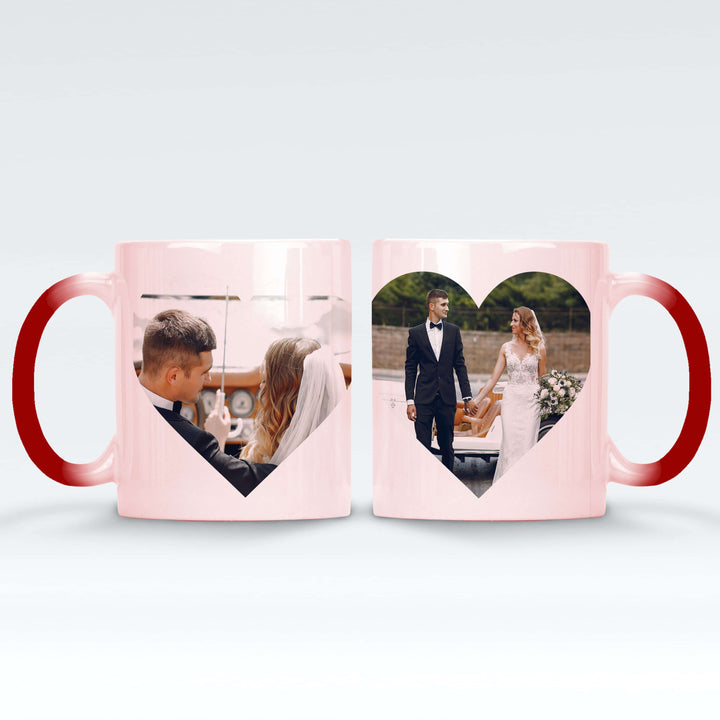 Personalised 2 Hearts Picture Red/Black Magic Mug