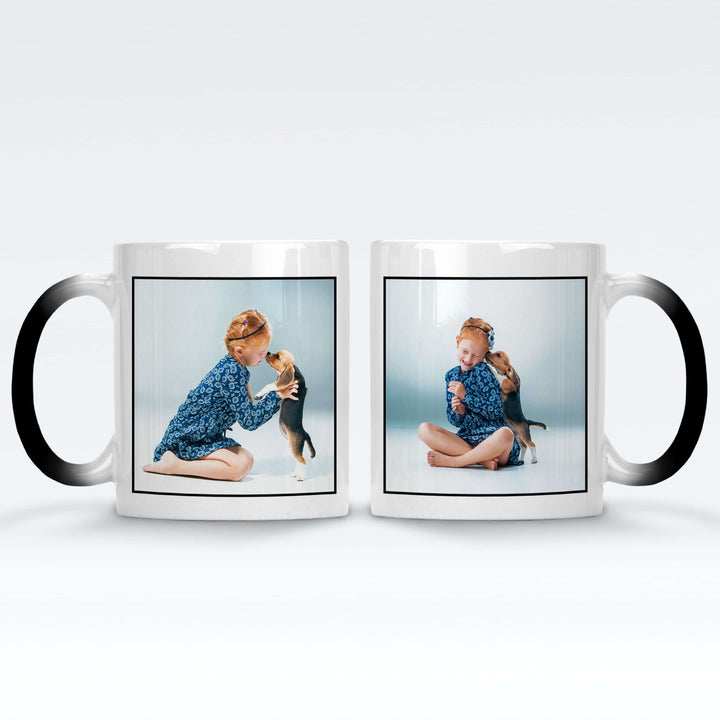 Personalised 2 Pictures Seamless Frame & Text Red/Black Magic Mug