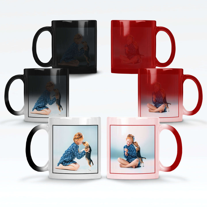 Personalised 2 Pictures Seamless Frame & Text Red/Black Magic Mug