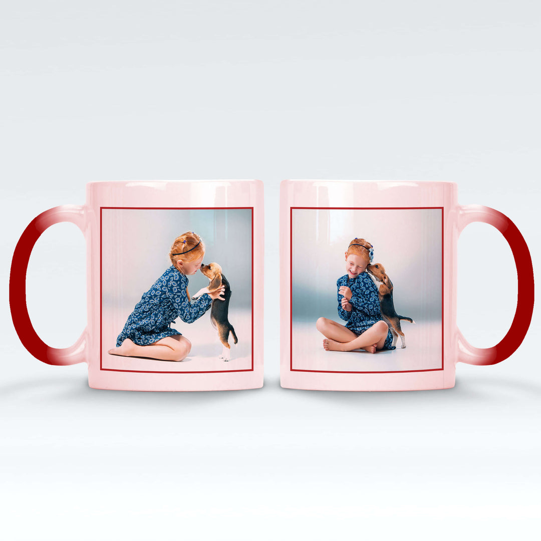 Personalised 2 Pictures Seamless Frame & Text Red/Black Magic Mug