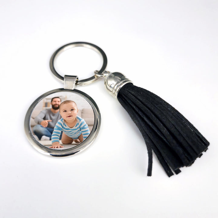 Personalised Round Tassel Metal Keyring