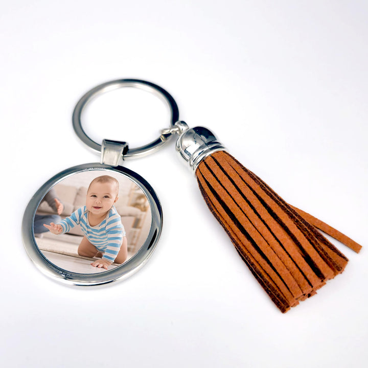 Personalised Round Tassel Metal Keyring