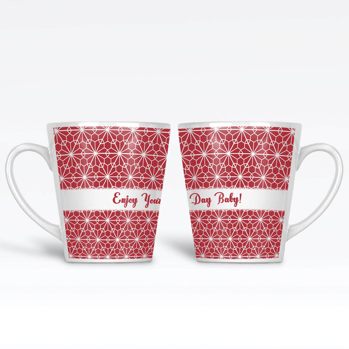 Text Latte Mug Red Floral Pattern