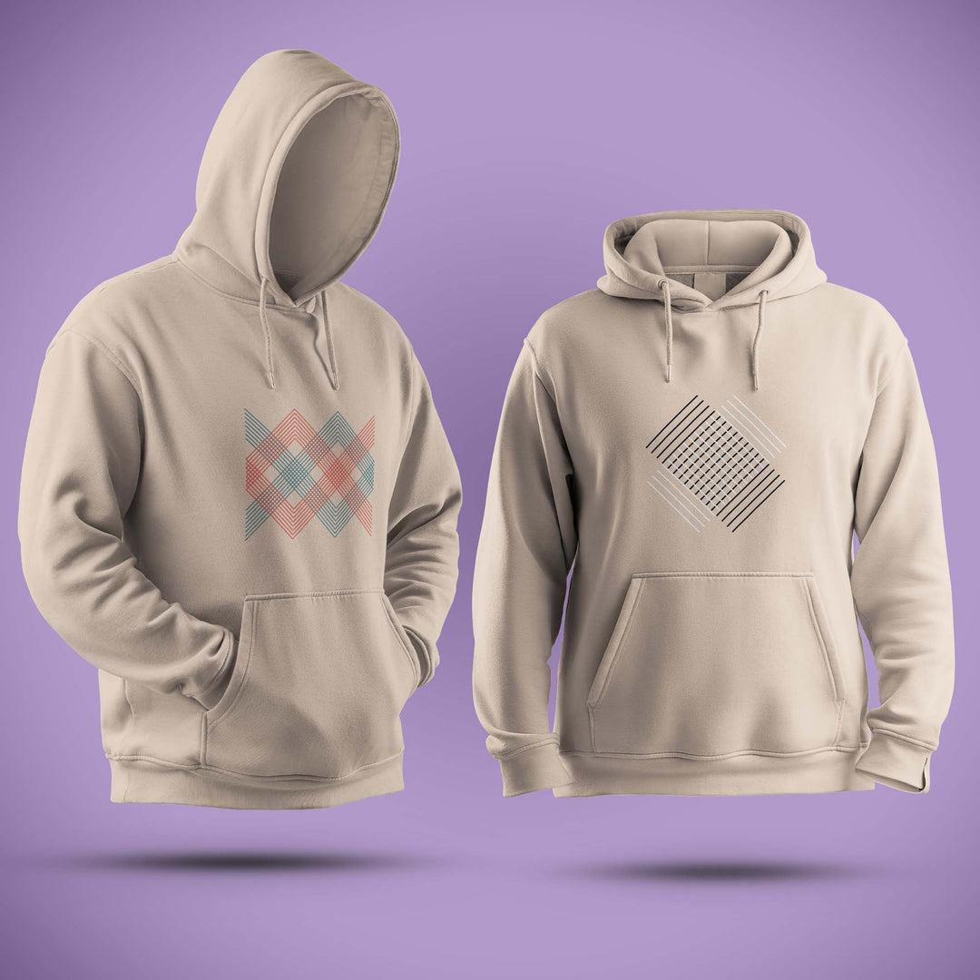 Geometric Design Beige Hoodie