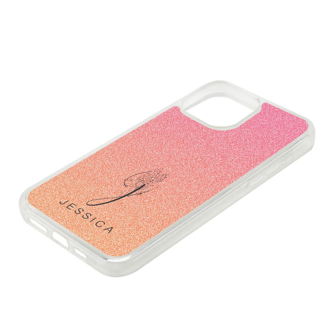 Floral Initial & Name iPhone Clear Silicone Case - Glitter