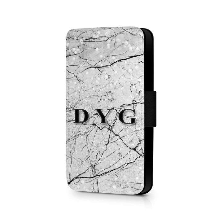 Custom Text Leather Phone Case - Grey Marble