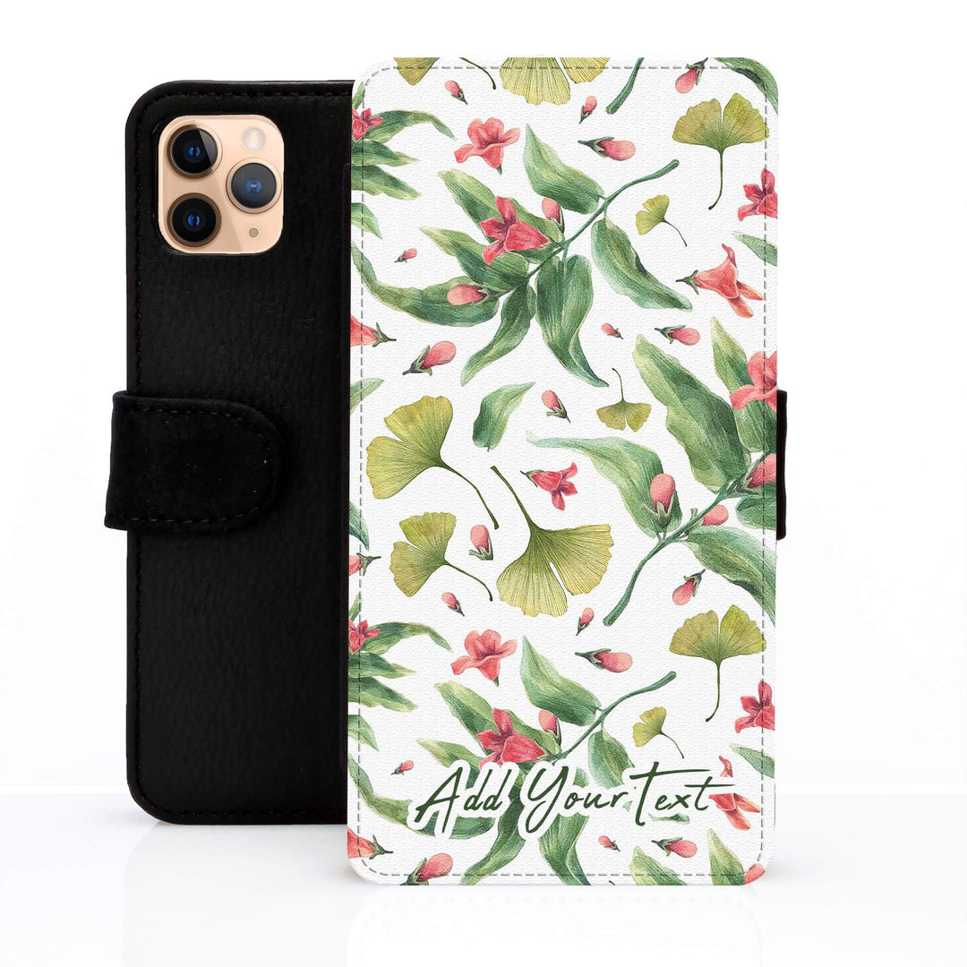 iPhone Personalised Leather Wallet Case Floral