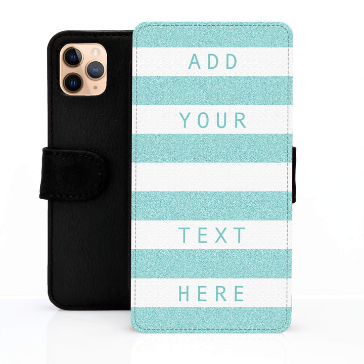 iPhone Personalised Leather Wallet Case Glitter Stripes