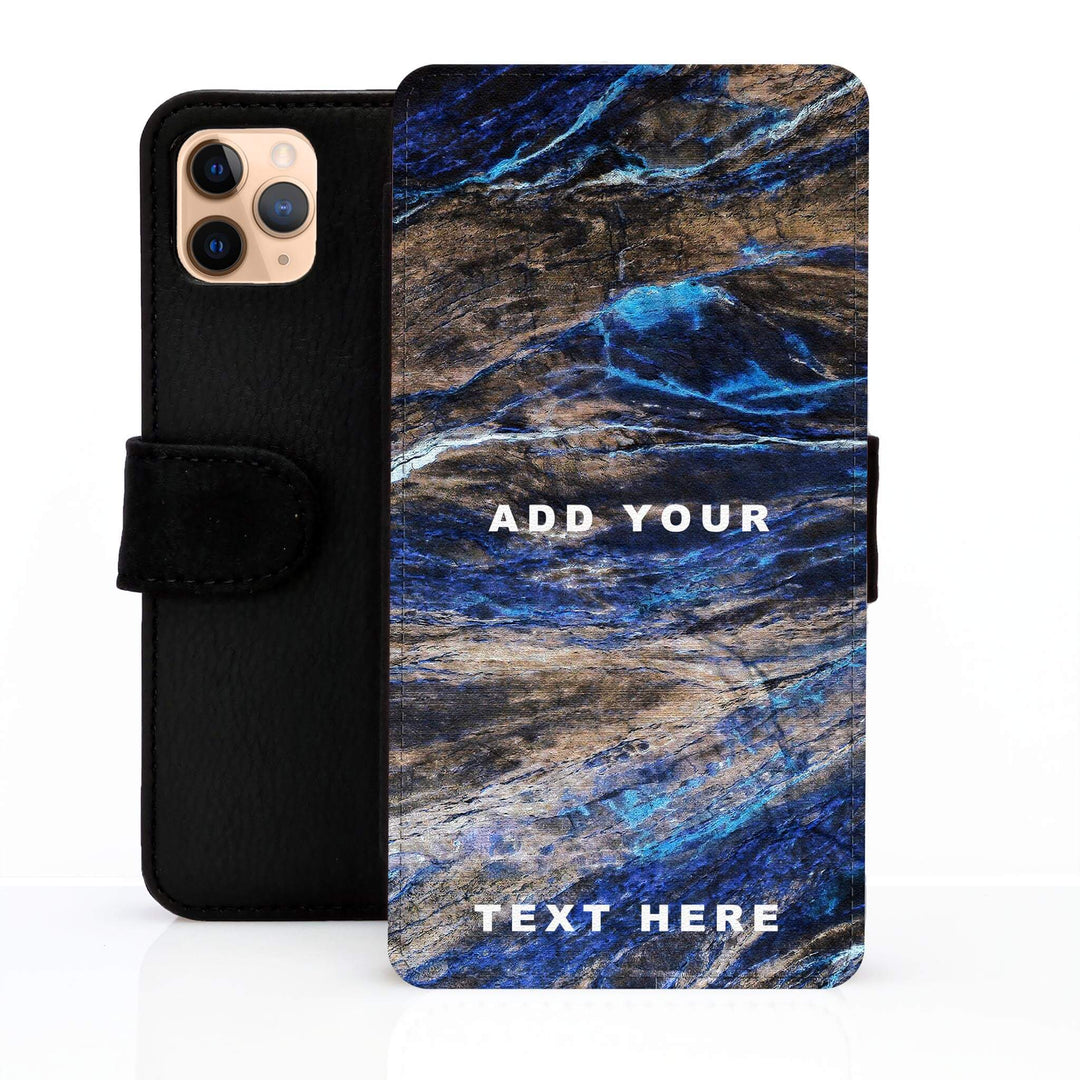 iPhone Personalised Leather Wallet Case Blue Marble