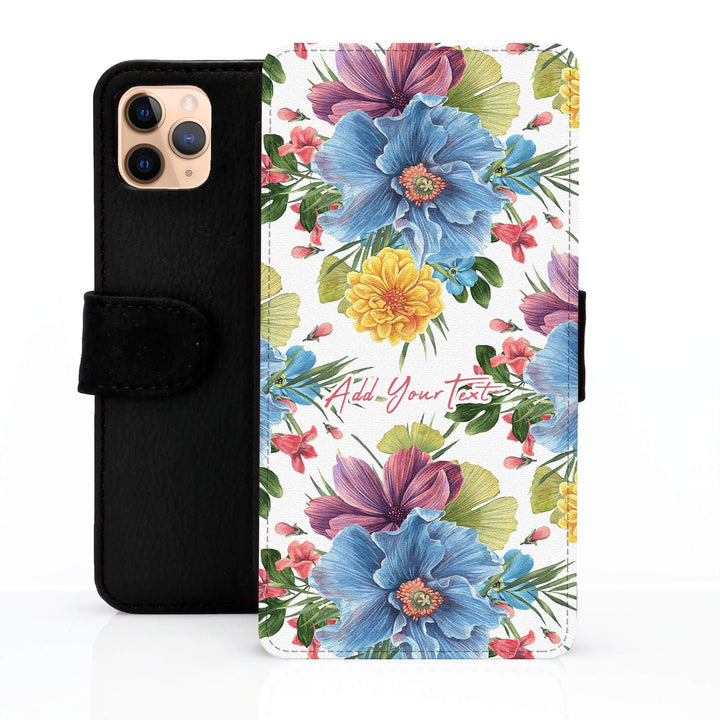 iPhone Personalised Leather Wallet Case Roses