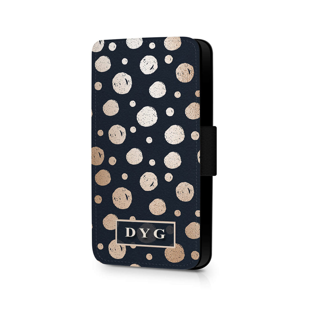 Custom Text Leather Phone Case - Rose Dots