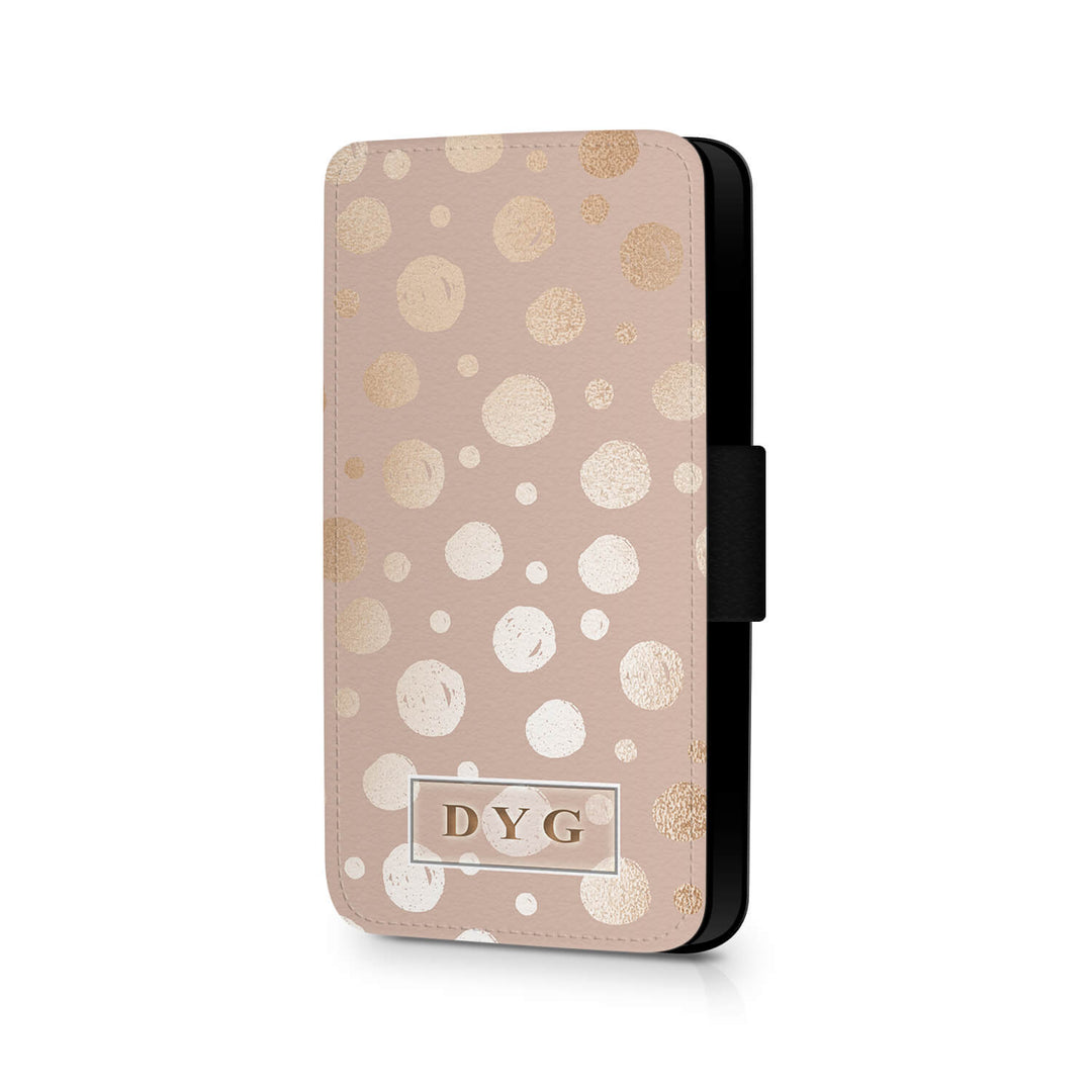 Custom Text Leather Phone Case - Rose Dots