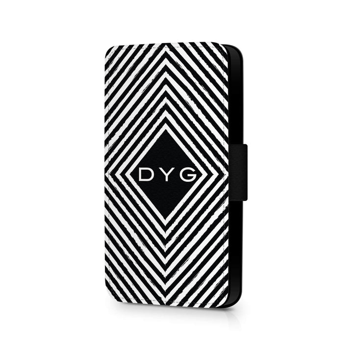 Custom Text Leather Phone Case - Geometric Black & White