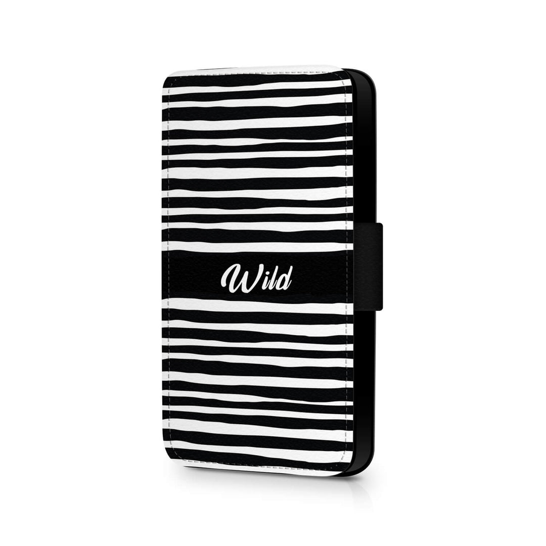 Custom Text Leather Phone Case - Black & White Zebra